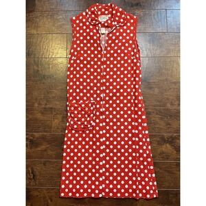 Vintage Kay Whitney Red White Polka Dot Sleeveless 1/2 Zip Dress 50s, 60s READ